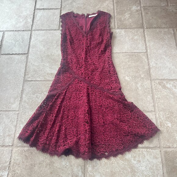 Tory Burch Burgundy Lace Sleeveless Dress – Size 2 - Picture 2 of 15